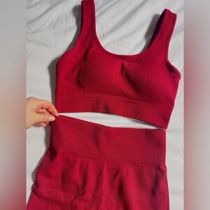 Red Ribbed Two-Piece Set